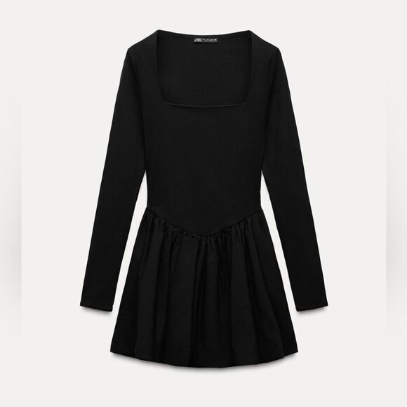 NWT ZARA SHORT BALLOON DRESS black - Picture 3 of 6